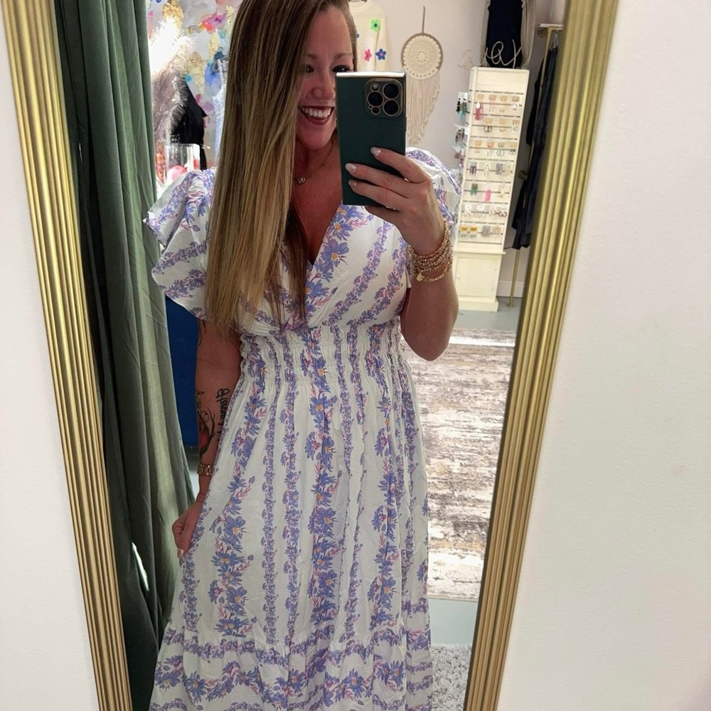 Floral White and Blue Women's Dress